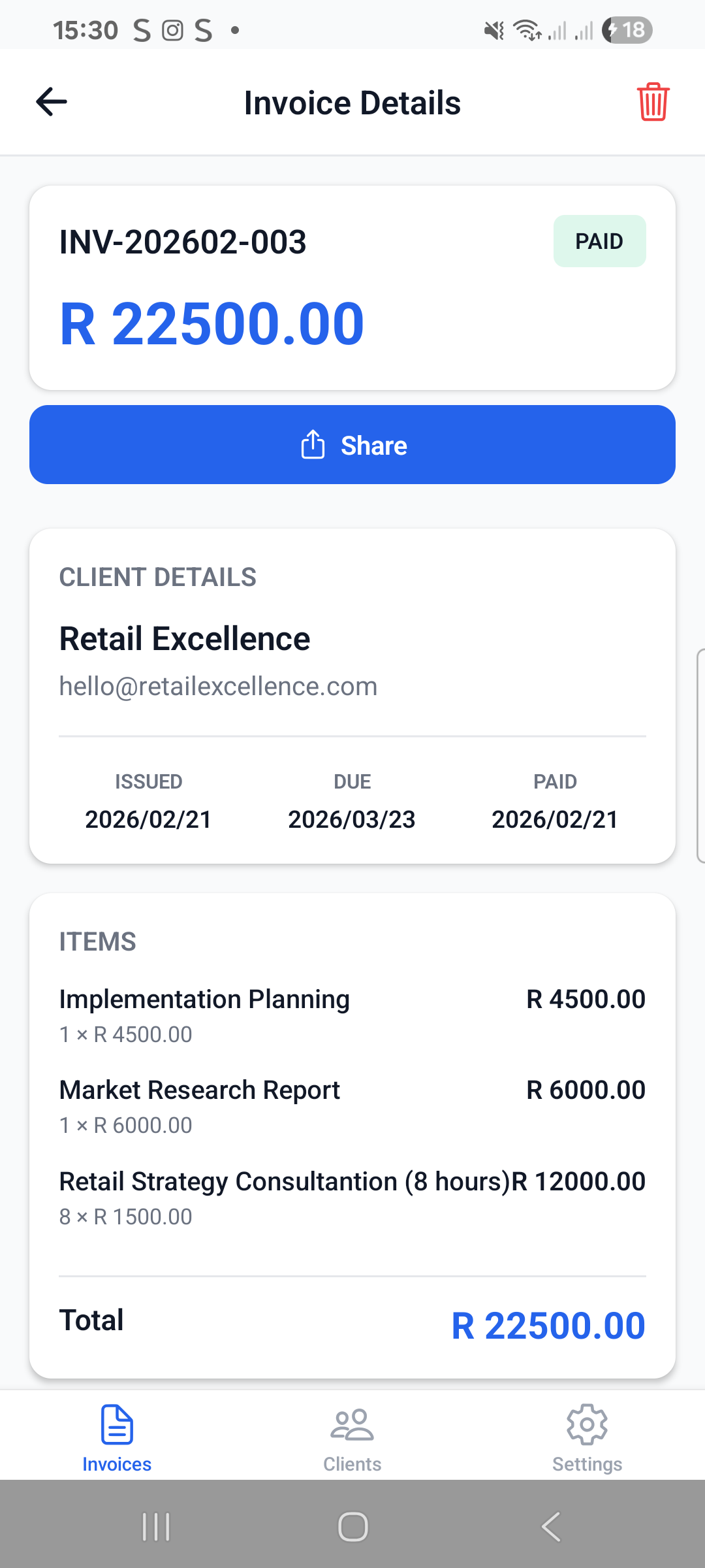 Creating a new invoice